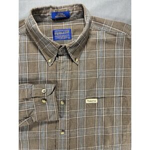 Vintage 90s Pendleton Flannel Men's Large Hong Kong Brown‎ Windowpane Plaid
